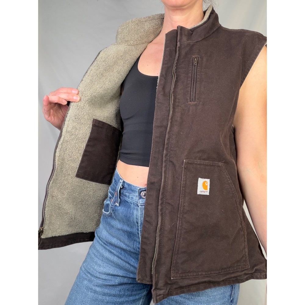 Carhartt Sandstone Mock Neck Sherpa Lined Vest Dark Brown WV001 Vintage Y2K L - Picture 13 of 15